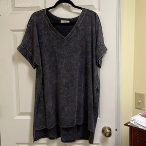 Zanana Mineral Wash Oversize V Neck